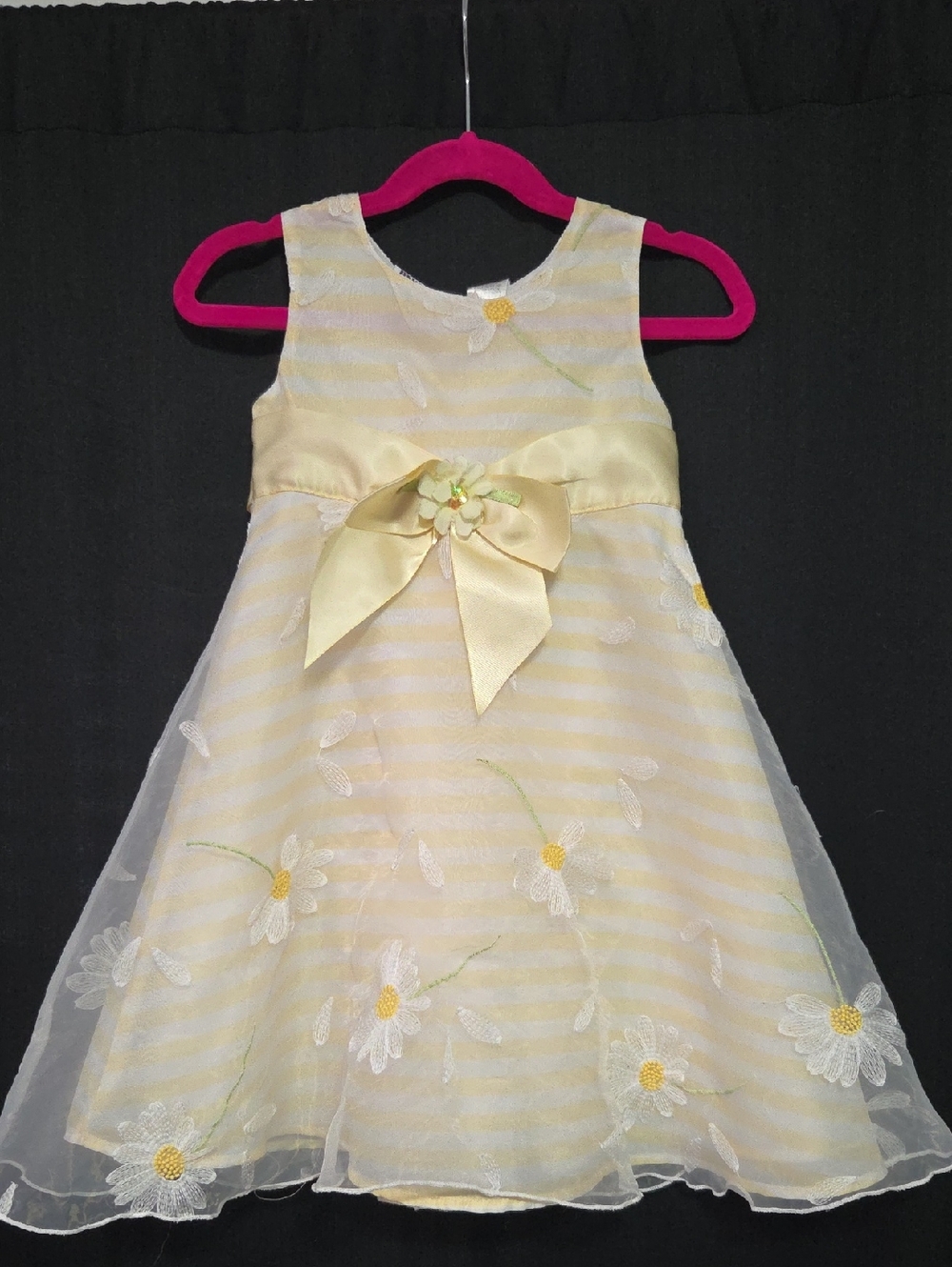 Blueberi Boulevard Yellow Striped Daisy Bow Flower Girl Dress